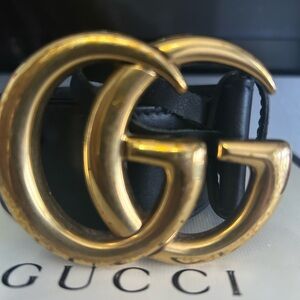 Gucci Black Belt with Gold GG Emblem